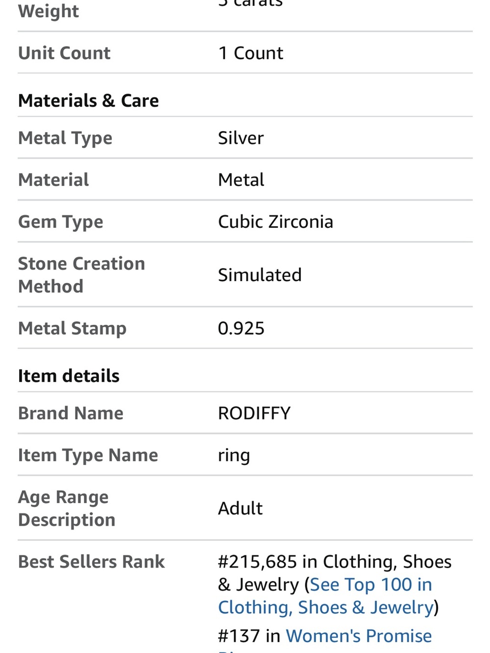 Rodiffy Silver Teardrop CZ Engagement Ring - Clear. Size 9 - Picture 9 of 10